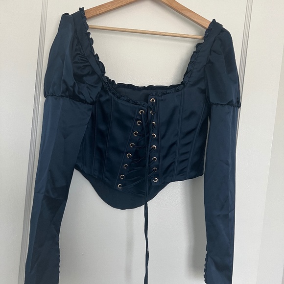 NWOT House of CB Dana Navy Puff Sleeve Corset - Picture 13 of 13